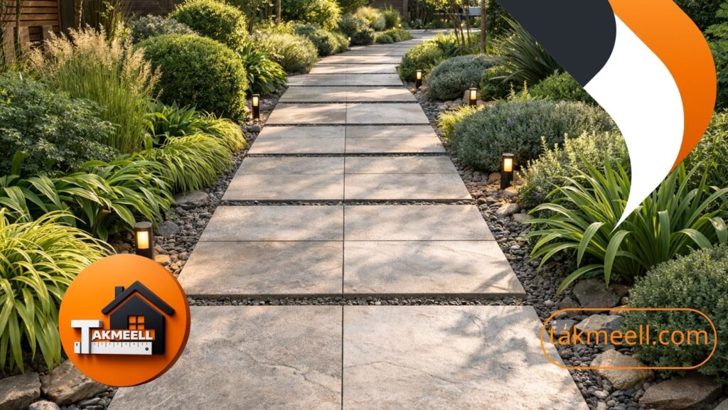 تصميم ممرات حدائق عصرية مع نباتات وإضاءة