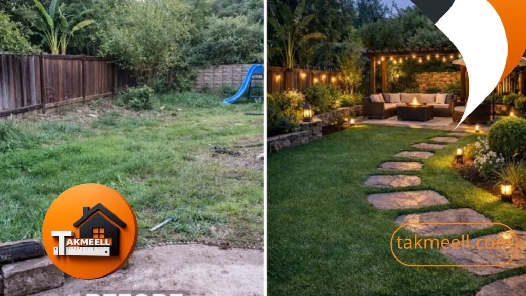 تصميم حديقة منزلية قبل وبعد التنسيق